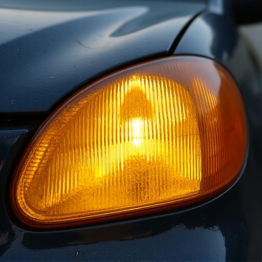 Faro opacizzato e ingiallito di un'auto, visibilmente rovinato.